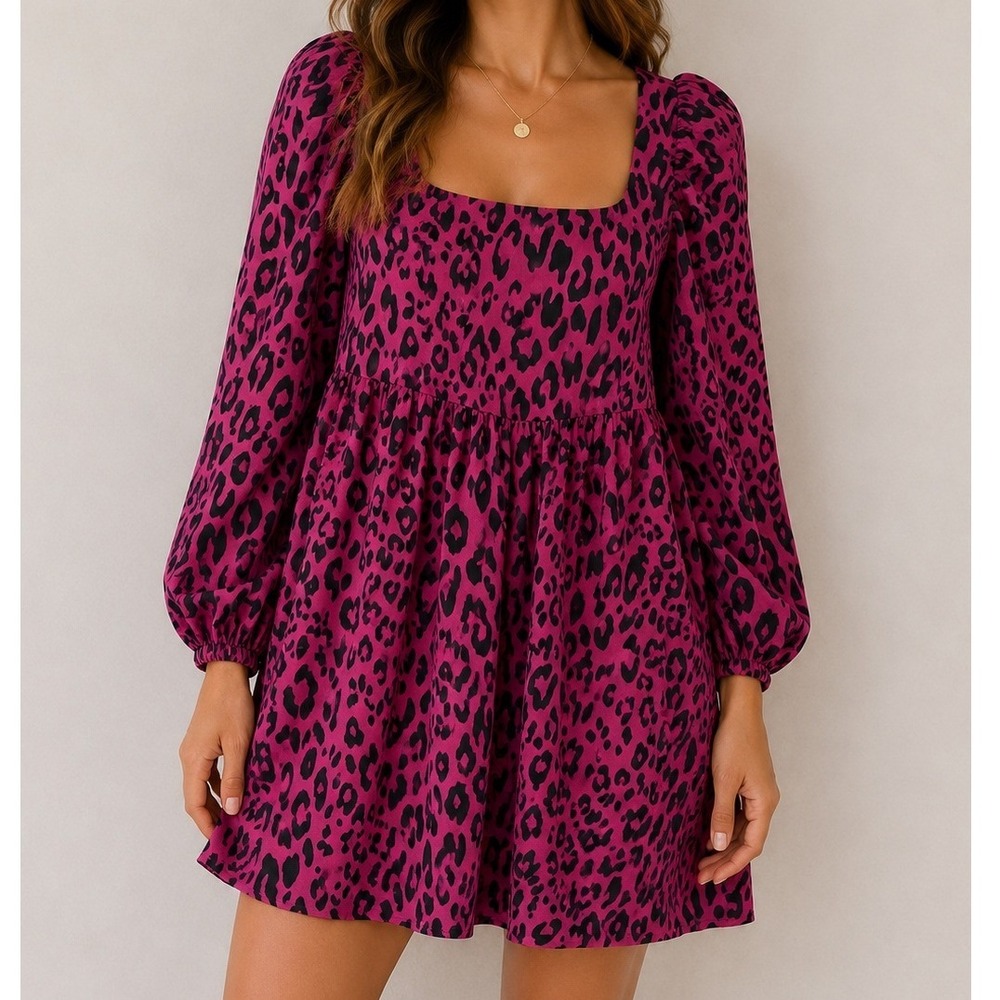 BuddyLove Lydia Leopard Babydoll Mini Dress Barbiecore Girly Romantic Coquette